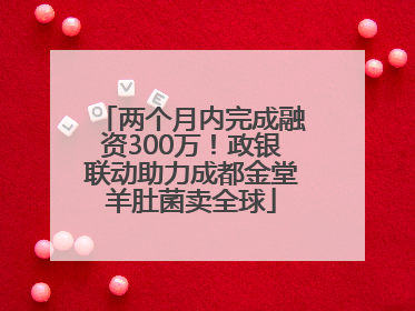 两个月内完成融资300万！政银联动助力成都金堂羊肚菌卖全球